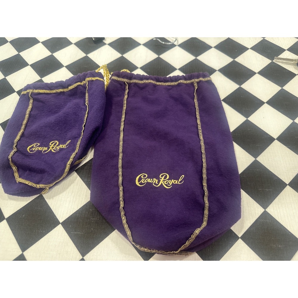Crown Royal Purple Drawstring Bags Set of 2 Gold Embroidery Large Small Pouches